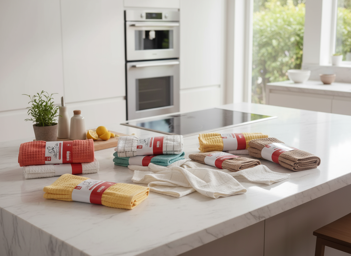 Kitchen Towels Collection with Kitchen Background