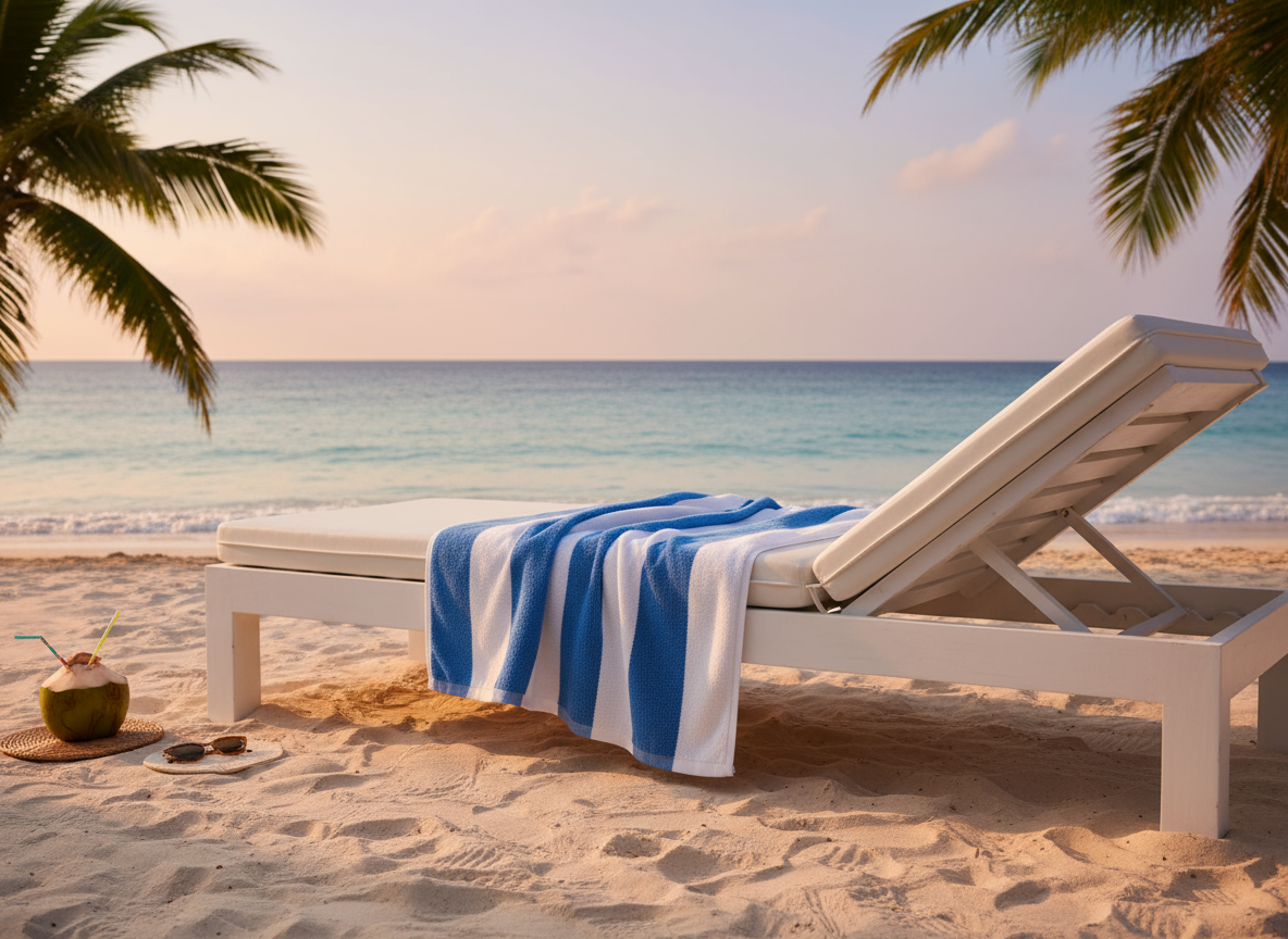 Blue Stripe Cabana Towel Beach Scene - Variation