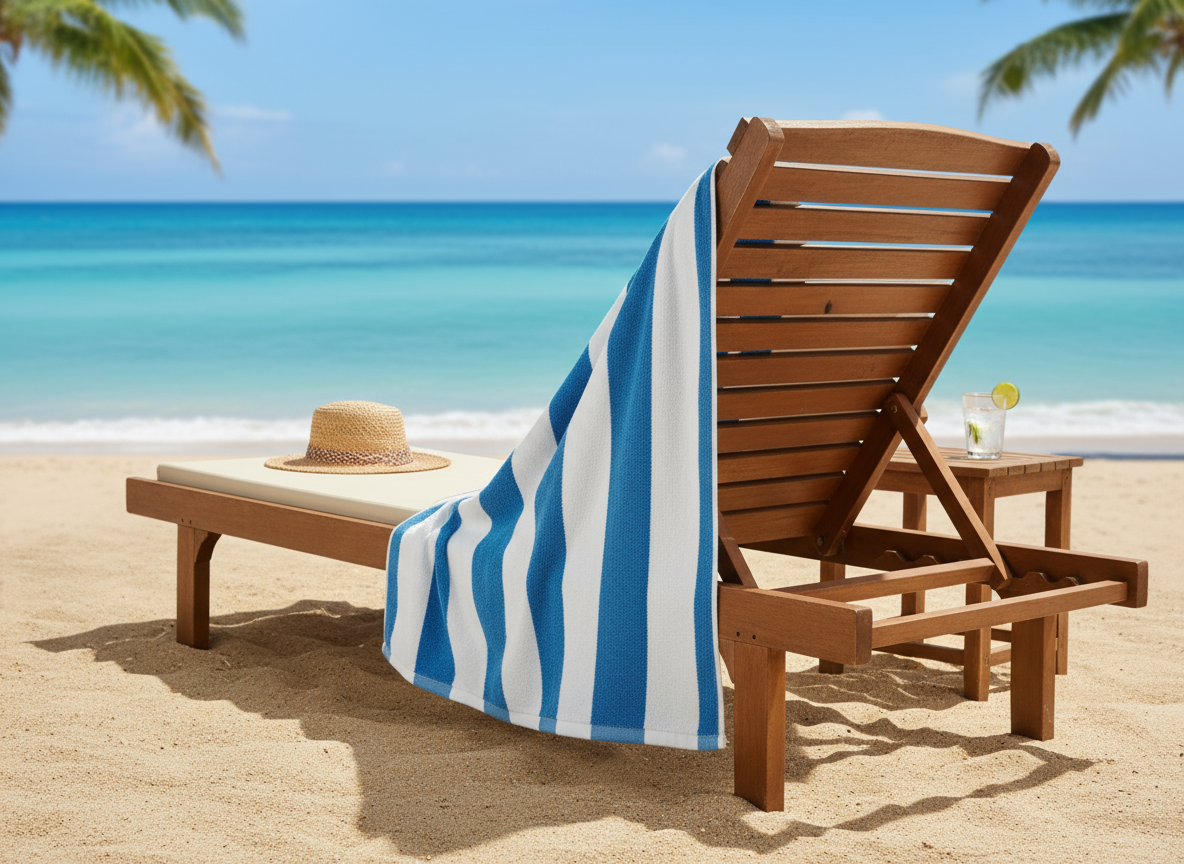 Blue Stripe Cabana Towel on Beach Chair