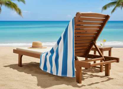 Blue Stripe Cabana Towel on Beach Chair