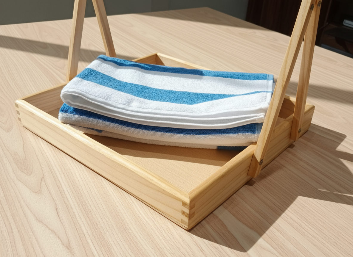 Folded Towels on Wooden Table - Variation