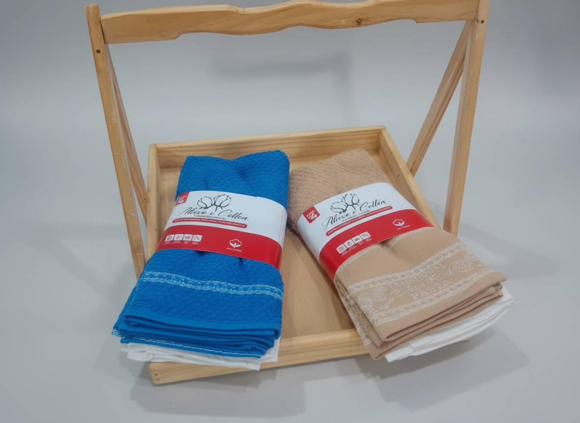 Professional Kitchen Towels in Wooden Tray