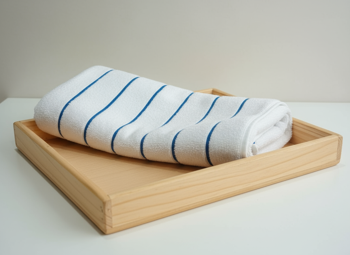 Professional Pool Towel in Wooden Tray