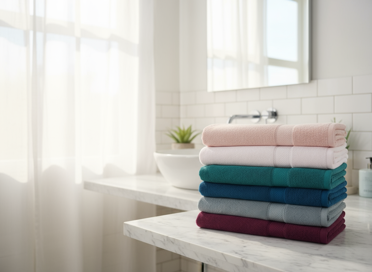 Towels in bright bathroom