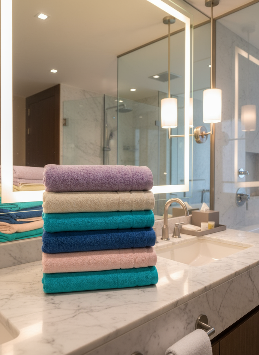 Towels in luxury hotel bathroom